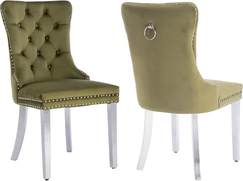 Vista 26 de Juego de 2 Sillas de Comedor Modernas de Mediados de Siglo, Tapizadas en Terciopelo Beige con Respaldo Acolchado, Sillas de Cocina y Comedor, Patas