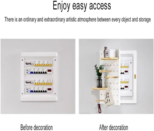 Vista 3 de zktoermn Estante de almacenamiento de tapa de caja eléctrica montado en la pared, estante de madera, caja de medidor eléctrico para ocultar Natural