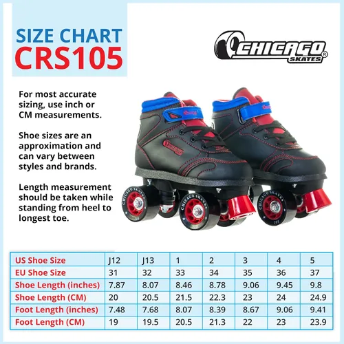 Vista 6 de Chicago Skates Sidewalk Roller Skates – Durable, Top Performance Indoor/Outdoor Use Skate Shoes for Girls & Boys, High-Top Boot Safety Youth Quad