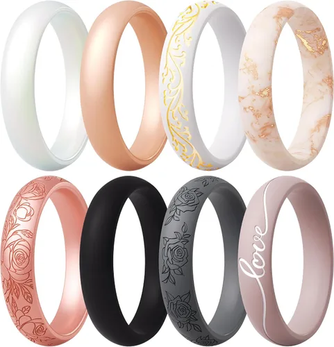 Vista 40 de ThunderFit Anillos de aniversario de silicona para mujer, 5.5 mm de ancho, 2 mm de grosor, bandas de goma de boda, paquete múltiple variado 1-12