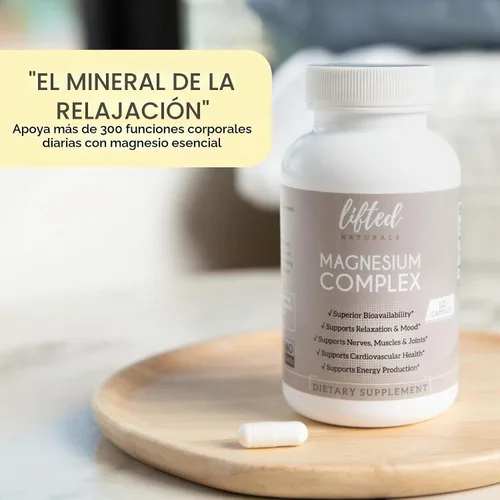 Vista 5 de Complejo de magnesio - Suplemento de magnesio Lifted Naturals con bisglicinato, malato, taurato - 120 cápsulas - Fórmula de magnesio biodisponible