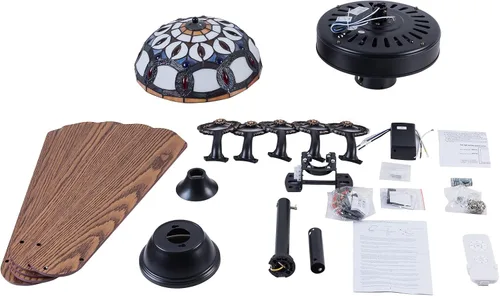 Vista 9 de Ventilador de techo Tiffany de 52 pulgadas con luces y control remoto, ventiladores de techo tradicionales de madera de perfil bajo, ventilador