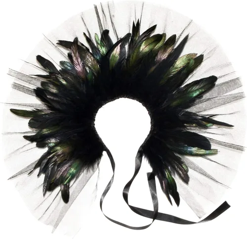 Vista 7 de HOMELEX Gargantilla de plumas con plumas naturales victorianas góticas para Halloween