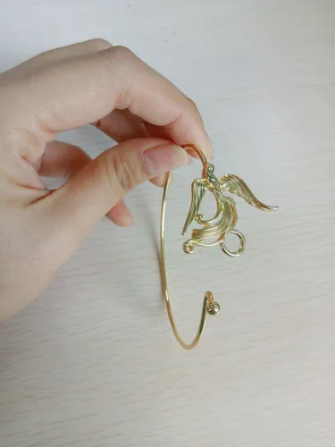 Vista 4 de manzhen Gold-tone Phoenix Bangle Buena Suerte pulsera pájaro pulsera estilo chino atar el nudo