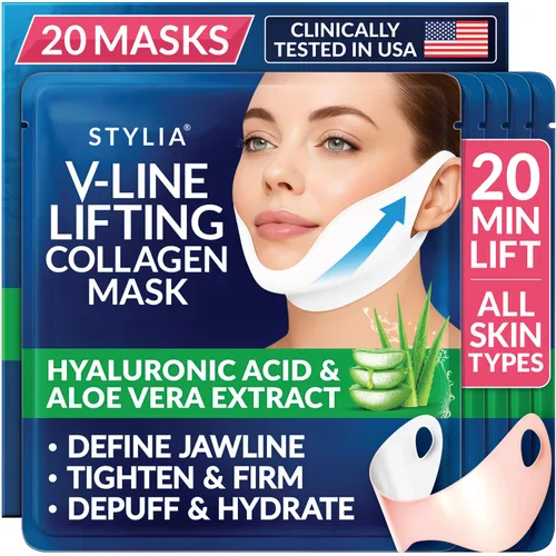 Vista 18 de Mascarilla facial moldeadora de contorno facial, con hidrogel de colágeno y aloe vera, banda antienvejecimiento y antiarrugas, disminuye la doble