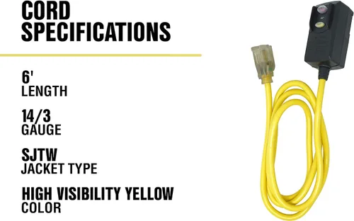 Vista 7 de Woods 2879 Cord Ext Gfci 14/3Sjtw 6ft YEL, 6 pies, amarillo