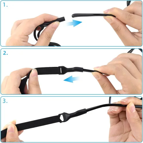 Vista 5 de TKYPZY 4 correas para gafas deportivas, lentes de sol, soporte ajustable para lentes para hombres y mujeres (negro), Negro -, Mediana