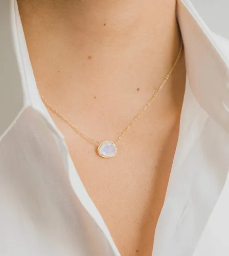 Vista 3 de Diamond Moonstone Necklace 14k Solid Gold Moonstone Necklace