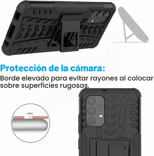 Vista 4 de Funda de teléfono para Samsung Galaxy A32 4G de 6.4 pulgadas con protector de pantalla de vidrio templado y soporte, accesorios híbridos duros