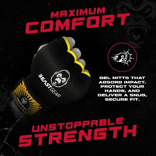 Vista 2 de Beast Gear Guantes interiores de boxeo con relleno de gel, correas de muñeca rápidas de 39.4 in para hombres y mujeres - MMA, Muay Thai, Kickboxing