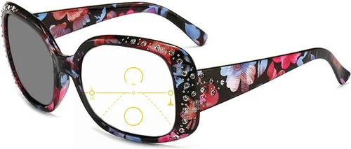 Vista 7 de Gafas de lectura fotocrómicas de transición multifocal progresiva para mujer con diamantes de imitación redondos
