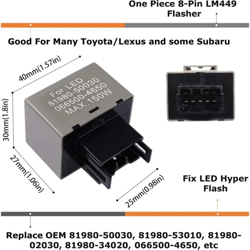Vista 2 de iJDMTOY 8-Pin LM449 81980-50030 066500-4650 Relé de flasher LED electrónico de 8 pines, compatible con Lexus Scion o Toyota, unidad de repuesto
