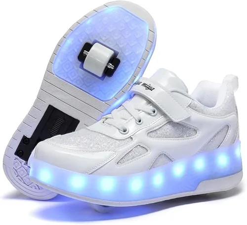Vista 16 de Wooowyet - Tenis con ruedas y luces LED para niños y niñas, con ruedas, USB recargable, cierre de gancho y bucle