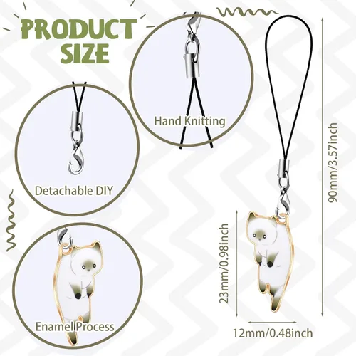 Vista 2 de Yinkin 6 Piezas de Colgante de Gato para Teléfono Móvil, Correa de Colgantes Kawaii, Linda Colgante de Gato para Mochila, Billetera, Colgante