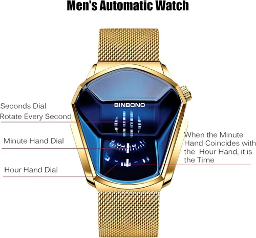 Vista 3 de RORIOS - Relojes de moda para hombres, reloj de cuarzo analógico, reloj de pulsera genial y creativo con correa de malla de acero inoxidable, reloj