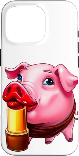 Vista 20 de Funda para iPhone 17 con lápiz labial para niñas en un cerdo
