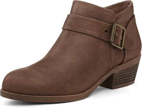 Vista 8 de mysoft Botas de tobillo para mujer, tacón bajo y grueso, cómodas botas de punta redonda con cremallera lateral Ante negro