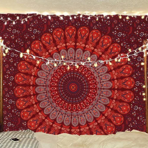 Vista 39 de Tapiz hippie indio bohemio psicodélico dorado azul pavo real mandala colgante en la pared (negro blanco, Queen (84 x 90 pulgadas) (84.6 x 90.6 in)