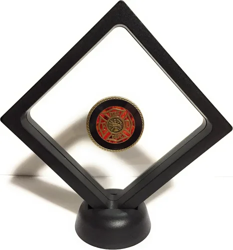 Vista 6 de RecoveryChip Diamante Negro Medallón Cuadrado Grande Challenge Moneda Chip Display Stand Holder Magic Suspension Box 4.3 inx4.3 in