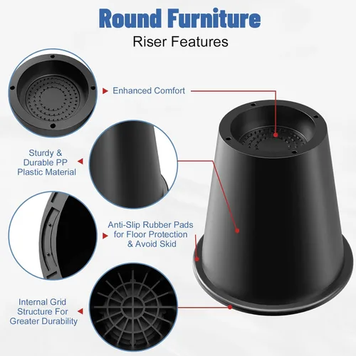 Vista 3 de MYMULIKE Elevadores de cama de 4 pulgadas resistentes, juego de 4 elevadores de muebles, elevadores redondos para muebles para cama, escritorio