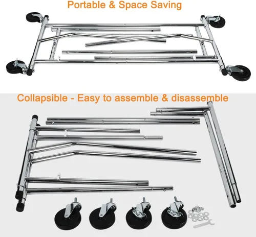 Vista 7 de HOKEEPER Perchero para ropa, percheros enrollables para colgar ropa, perchero portátil con ruedas bloqueables, perchero de ropa resistente de uso