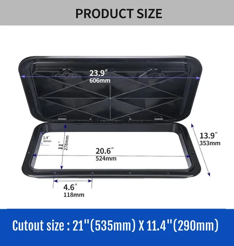 Vista 2 de smartmarine 24"x14" Marine Boat Deck Hatch Cover,Boat Access Hatch & Lid, 2pcs Hatch Handles Lock.Black/White