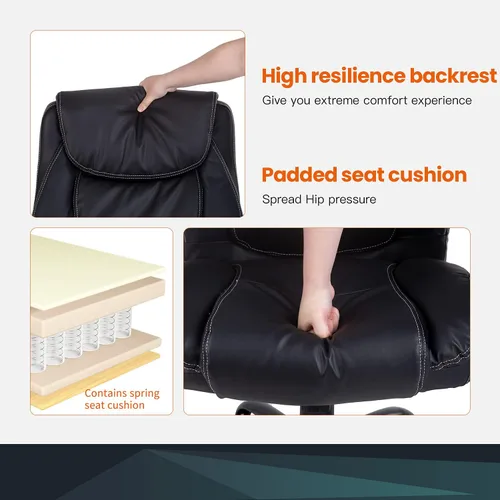 Vista 6 de Sillas de oficina para personas pesadas, grandes y altas, asiento ancho de 500 libras, silla de escritorio ergonómica de piel sintética, silla