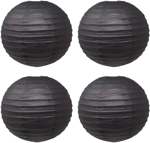 Vista 6 de 4 linternas de papel redondas para lámpara de papel, linternas de papel chinas, japonesas para colgar, para boda, cumpleaños, hogar, fiesta, Negro