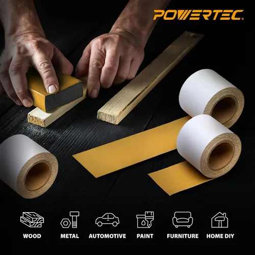 Vista 2 de POWERTEC PSA - Juego de rollos de papel de lija, 2-3/4 pulgadas x 20 yardas (grano 80/120/220/320, 5 yardas cada uno), rollo de lijado de longboard