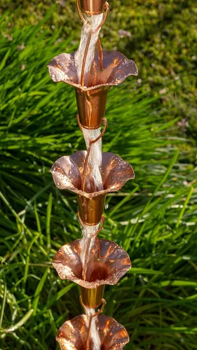 Vista 5 de Stanwood Rain Chain Morning Glory - Cadena de lluvia de cobre, 8 pies