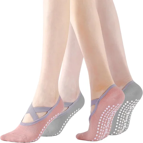 Vista 8 de Calcetines de yoga con agarre antideslizante para mujer, talla única, para fitness, deporte, danza de calcetines