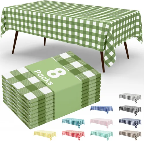 Vista 12 de Smiry 8 paquetes de manteles desechables Gingham, 54 x 108 pulgadas, manteles de plástico impermeables rectangulares en diseño a cuadros
