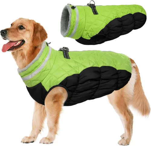 Vista 20 de Lelepet Abrigo cálido para perro, abrigo de invierno para perro, chaqueta impermeable para perros con arnés integrado reflectante de forro polar