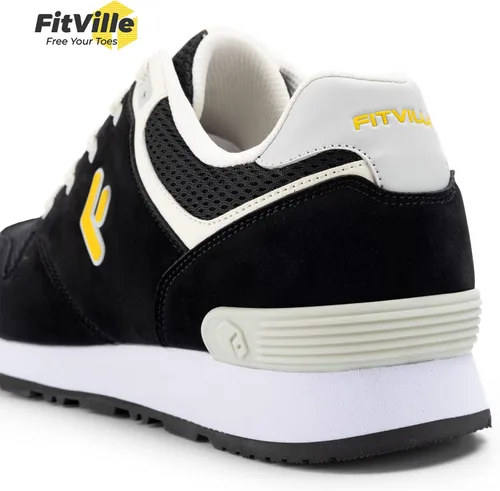 Vista 5 de FitVille Tenis clásicos anchos para hombre, zapatos de correr retro extra anchos, ligeros, transpirables, cruzados, para aliviar el dolor de pies