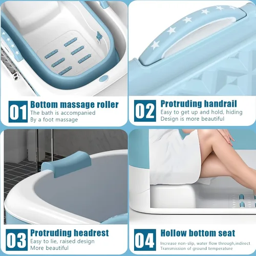 Vista 8 de Bañera plegable para adultos – Bañera portátil con cubierta térmica, aislamiento grueso y diseño plegable para espacios pequeños, uso en interiores
