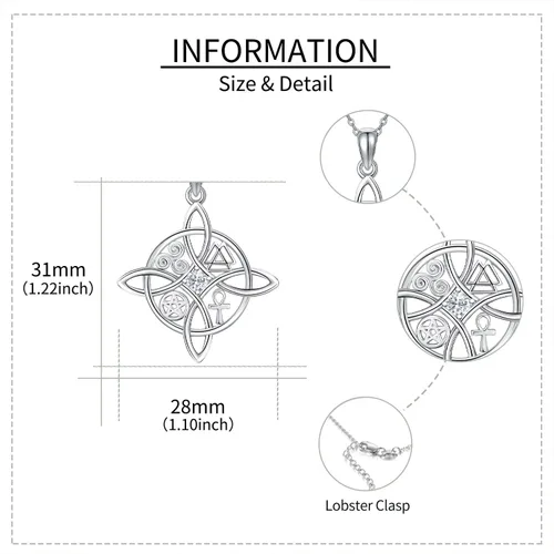 Vista 3 de YAFEINI Collar con dije de nudo de bruja de plata de ley, amuleto de bruja de cruz celta, regalo para mujer