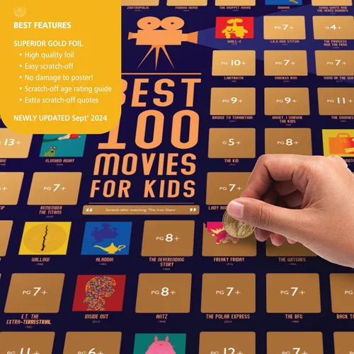 Vista 4 de Travel Revealer Póster para raspar 100 películas para niños. Lista de mejores películas familiares de todos los tiempos. Póster de película