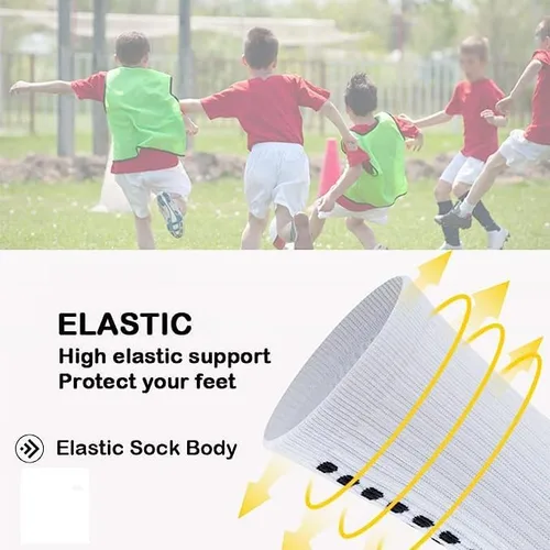 Vista 5 de Calcetines de fútbol para niños, antideslizantes, con agarre de hospital, calcetines deportivos para edades de 7 a 12 años