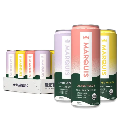 Vista 15 de Marquis - Bebida energética natural - Citrus Yuzu - Sin azúcar - 0 calorías - 100 mg de cafeína orgánica a base de plantas - Yerba Mate - Té verde