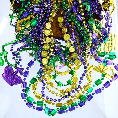 Vista 6 de GiftExpress 100 collares de cuentas metálicas de Mardi Gras para recuerdos, desfile de Año Nuevo, celebraciones del día de San Patricio