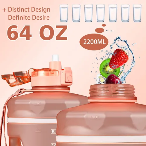 Vista 2 de ZOMAKE - Botella de agua de galón (3.8 l / 2.2 l) con marcador de tiempo y popote, temática motivacional, sin BPA, grande y hermética para fitness
