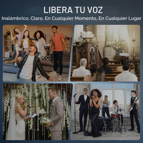 Vista 9 de TONOR Micrófonos inalámbricos Bluetooth, sistema de micrófono inalámbrico UHF recargable para fiestas en casa, doble mano de metal de 260 pies