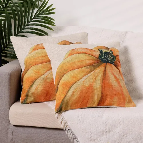 Vista 2 de uxcell Fundas de almohada de otoño, juego de 2 fundas de almohada de calabaza, decoraciones de otoño de Acción de Gracias para el hogar, sofá, sala