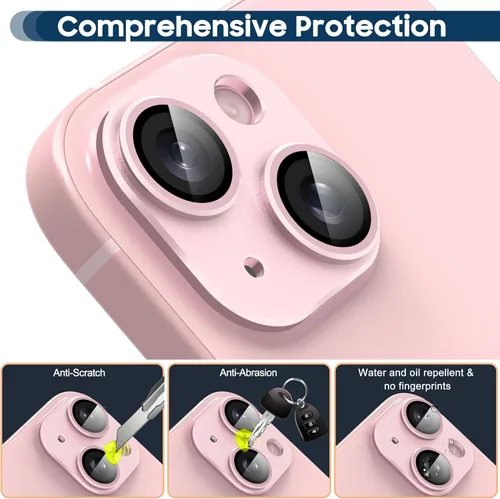 Vista 3 de Suoman Protector de lente de cámara para iPhone 15 de 6.1 pulgadas/15 Plus de 6.7 pulgadas, [metal fresco] Funda protectora de vidrio templado