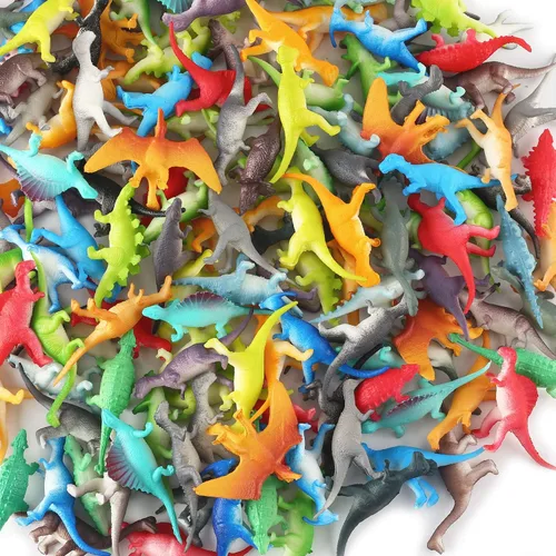 Vista 5 de Juego de 82 piezas de mini dinosaurios para fiesta de dinosaurios, suministros de cumpleaños, decoración de cupcakes, juguetes surtidos de figuras