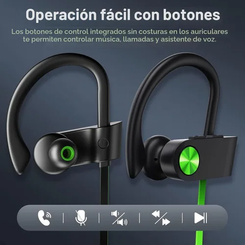 Vista 3 de Auriculares Bluetooth, Bluetooth 5.3 IPX7, impermeables, inalámbricos, deportivos, para gimnasio, 16 horas de reproducción, auriculares para correr
