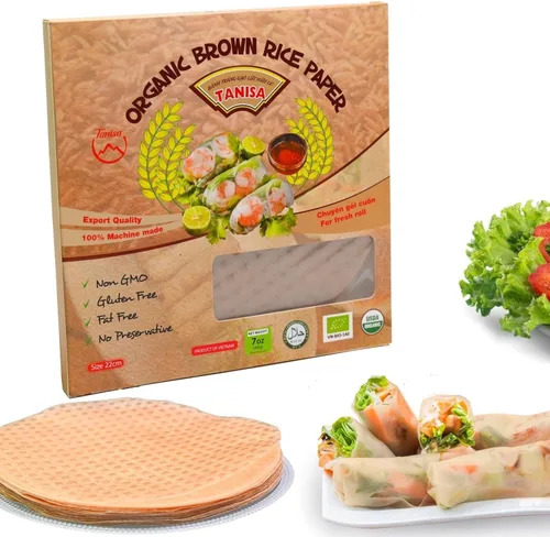 Vista 10 de TANISA Envoltura orgánica del papel del arroz integral, rollos frescos de los envoltorios del papel del arroz del rollo de la primavera sin gluten