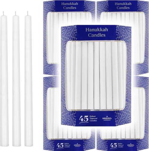 Vista 13 de 2 paquetes de velas de menorá de Janucá de lujo azules y blancas con forma de cono para las 8 noches de Janucá, tiempo de combustión de 45 minutos