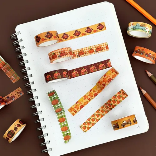 Vista 5 de allydrew Cinta decorativa Washi para álbumes de recortes, papelería, diario, fabricación de tarjetas (12 rollos), diversión de calabaza