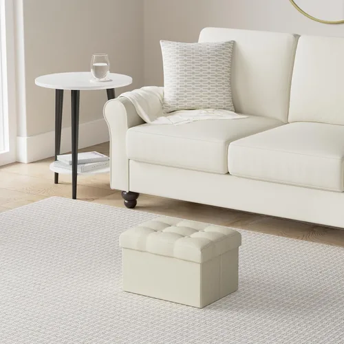 Vista 2 de LINMAGCO Otomana Otomana de almacenamiento con almacenamiento pequeño reposapiés taburete debajo del escritorio, reposapiés plegable corto de tela